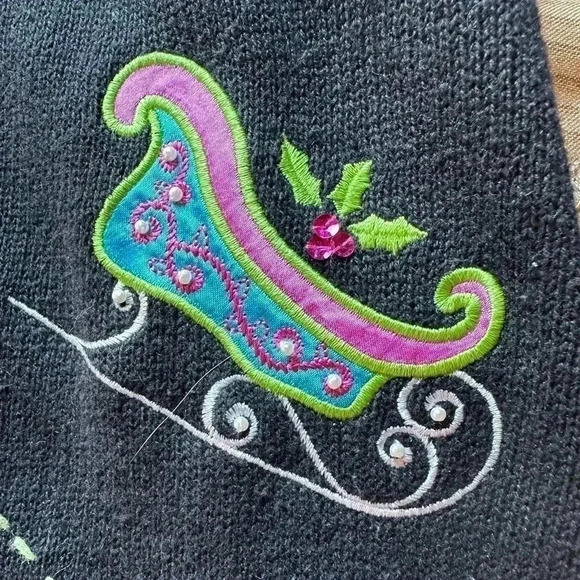 Merry & Bright Christmas Sweater Vest Womens 3X Black Embroidered Beaded - Picture 8 of 10